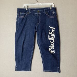Blac Label Jean Capri Woman Junior 13/14 Blue Embroidered Graphic Goth Y2K Retro